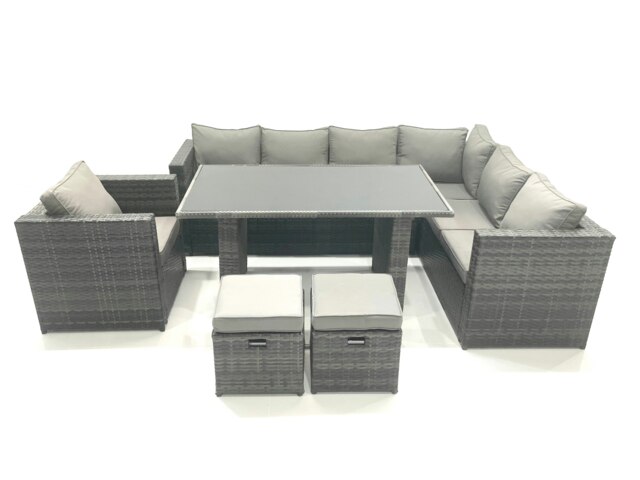 Rackhams 8 Seater Outdoor Lounge Rattan Corner Sofa Set Garden Furniture Rectangular Dining Table Chair - image 1