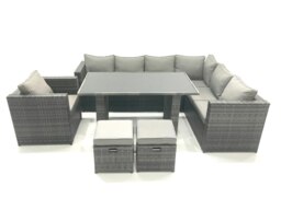 Rackhams 8 Seater Outdoor Lounge Rattan Corner Sofa Set Garden Furniture Rectangular Dining Table Chair - thumbnail 1