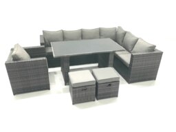 Rackhams 8 Seater Outdoor Lounge Rattan Corner Sofa Set Garden Furniture Rectangular Dining Table Chair - thumbnail 2