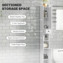 Rackhams Tall Bathroom Storage Cabinet Slim Bathroom Cabinet with Drawer White - White - thumbnail 5