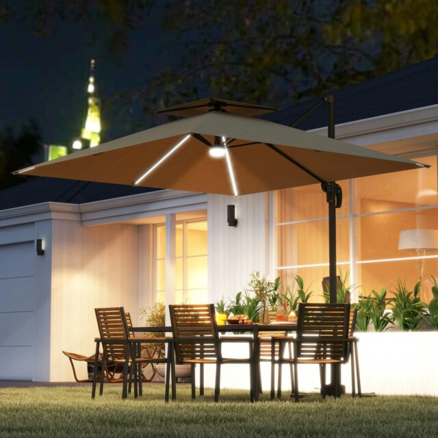 Rackhams 2.5m Cantilever Parasol, Garden Parasol with Lights, Dark Grey - Khaki - 246L x 246W x 260H cm - image 1