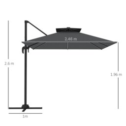 Rackhams 2.5m Cantilever Parasol, Garden Parasol with Lights, Dark Grey - Khaki - 246L x 246W x 260H cm - thumbnail 6