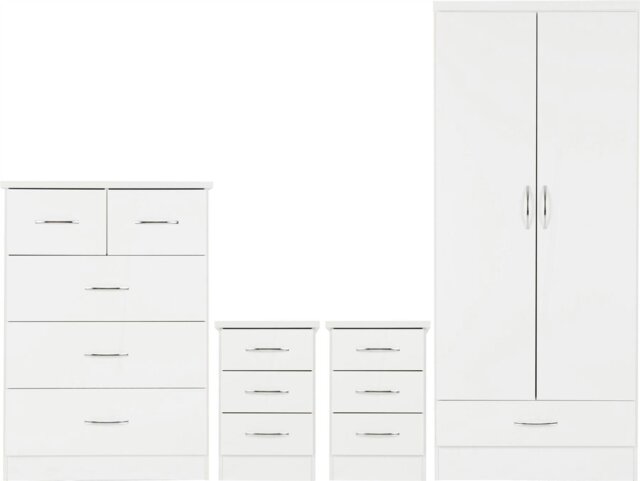 Rackhams Nevada Nevada 2 Door 1 Drawer Wardrobe Bedroom Set - White Gloss - image 1