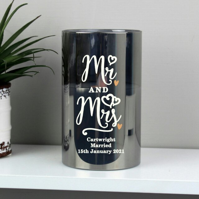 Rackhams Personalised Mr & Mrs Smoked Glass LED Candle - image 1