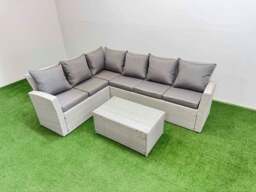 Rackhams 6 Seater Garden Outdoor PE Rattan Furniture Set Rattan Garden Sofa Set Light Grey Mixed - thumbnail 1