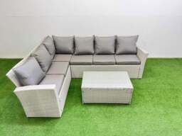 Rackhams 6 Seater Garden Outdoor PE Rattan Furniture Set Rattan Garden Sofa Set Light Grey Mixed - thumbnail 2