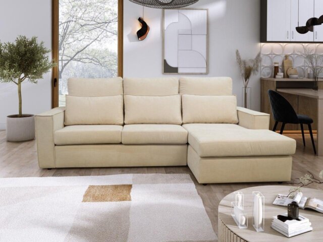 Rackhams Soho Linen L-Shape 4 Seater Fabric Corner Sofa in Beige - Right Hand Corner - image 1