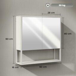 Rackhams Industrial Bathroom Cabinet with 2 Mirrored Doors Open Shelf, White - thumbnail 6