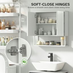 Rackhams Industrial Bathroom Cabinet with 2 Mirrored Doors Open Shelf, White - thumbnail 5