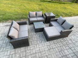 Rackhams 7 Seater Rattan Wicker Garden Furniture Patio Conservatory Sofa Set with Square Coffee Table Double Seat Sofa Big Footstool Side Table - thumbnail 2