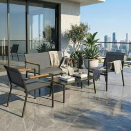 Rackhams 4 Seater Garden Furniture Set, Metal Garden Sofa Set - Grey