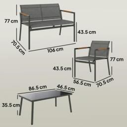 Rackhams 4 Seater Garden Furniture Set, Metal Garden Sofa Set - Grey - thumbnail 3