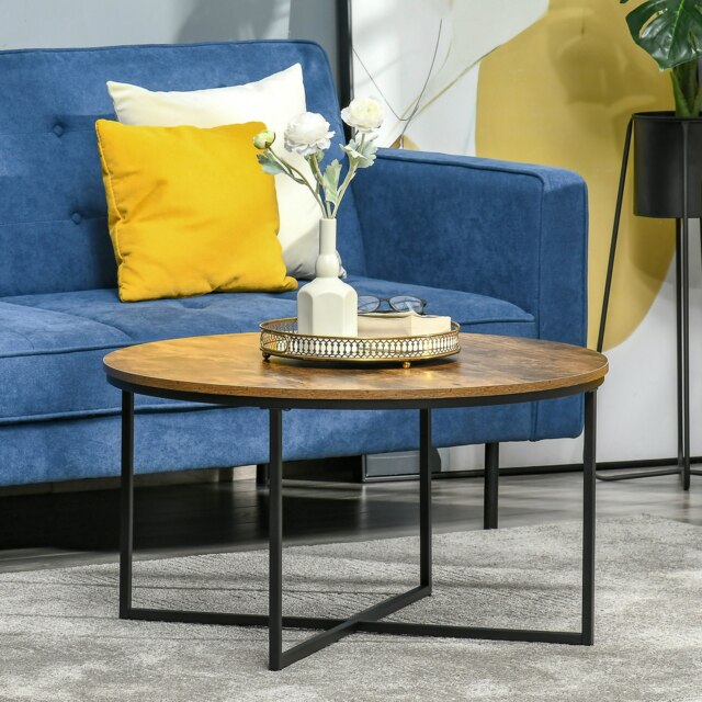 Rackhams Coffee Table Industrial Round Side Table w/ Metal Frame for Living Room - Rustic Brown - image 1