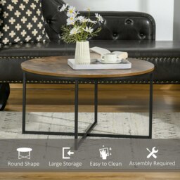 Rackhams Coffee Table Industrial Round Side Table w/ Metal Frame for Living Room - Rustic Brown - thumbnail 3