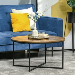 Rackhams Coffee Table Industrial Round Side Table w/ Metal Frame for Living Room - Rustic Brown - thumbnail 1