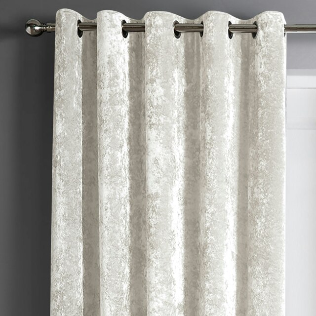 Rackhams Crushed Velvet Ready Made Eyelet Curtains - 168cm x 137cm - Cream