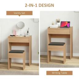 Rackhams Dressing Table with Mirror and Stool, Vanity Makeup Table with Flip Up Mirror, Vanity Desk with Storage Unit and Padded Seat, Wood - thumbnail 4