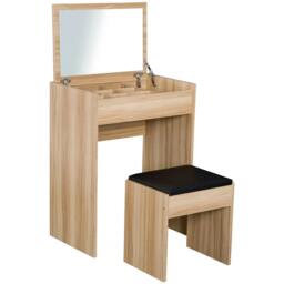 Rackhams Dressing Table with Mirror and Stool, Vanity Makeup Table with Flip Up Mirror, Vanity Desk with Storage Unit and Padded Seat, Wood - thumbnail 1
