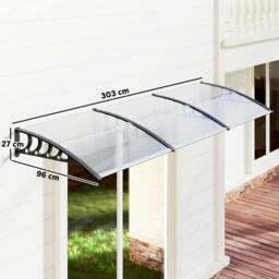 Rackhams Front Door Canopy, Outdoor Awning, 303 x 96cm Rain Shelter for Window, Porch and Front/Back Door, Clear - thumbnail 3