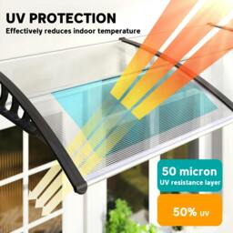 Rackhams Front Door Canopy, Outdoor Awning, 303 x 96cm Rain Shelter for Window, Porch and Front/Back Door, Clear - thumbnail 4