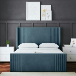 Rackhams Elara Divan Bed with Winged Panel Headboard - Blue - Double / 4ft6 - thumbnail 1