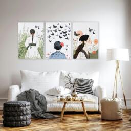 Rackhams Canvas Pictures For Living Room - Set of 3 Boho Women Wall art Prints - 20 x 30 in / 50 x 76 cm - Polyester Canvas 260 gsm - Canvas wrapped - thumbnail 2