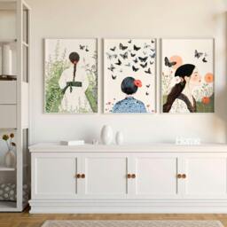 Rackhams Canvas Pictures For Living Room - Set of 3 Boho Women Wall art Prints - 20 x 30 in / 50 x 76 cm - Polyester Canvas 260 gsm - Canvas wrapped - thumbnail 6