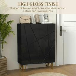 Rackhams Narrow Shoe Storage Cabinet with Soft-Close Hinges and Adjustable Shelves for 15-20 Pairs of Shoes, Black - thumbnail 6