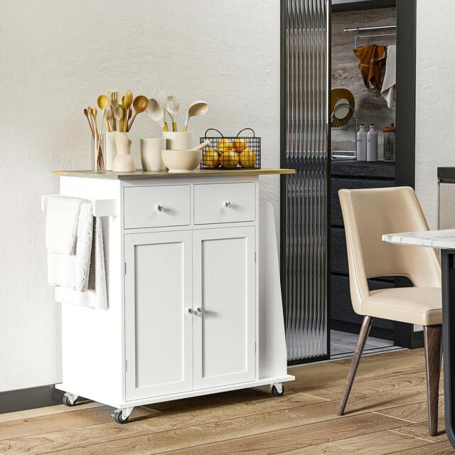 Rackhams Kitchen Island Storage Cabinet Rolling Trolley with Wood Top, 3-Tier Spice Rack - image 1