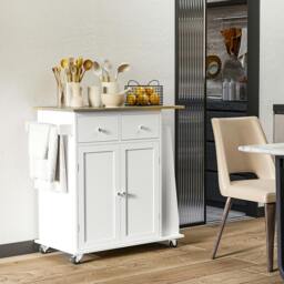 Rackhams Kitchen Island Storage Cabinet Rolling Trolley with Wood Top, 3-Tier Spice Rack