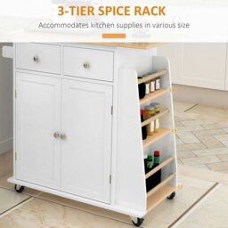 Rackhams Kitchen Island Storage Cabinet Rolling Trolley with Wood Top, 3-Tier Spice Rack - thumbnail 4