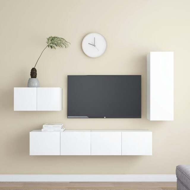 Rackhams 4 Piece TV Cabinet Set White Engineered Wood - White - Engineered wood