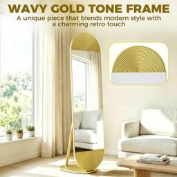 Rackhams Wavy Full Length Mirror with Metal Frame and Base, Gold Tone - thumbnail 5
