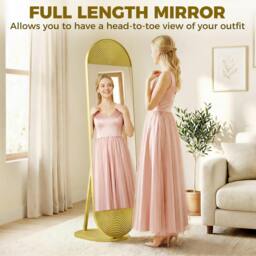 Rackhams Wavy Full Length Mirror with Metal Frame and Base, Gold Tone - thumbnail 4