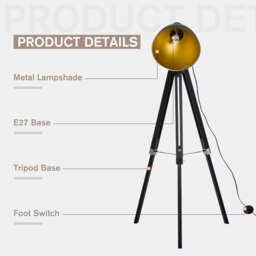 Rackhams Stand Floor Lamp Tripod Light Livingroom Studio Dome Shade - thumbnail 4