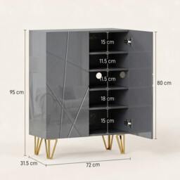 Rackhams Shoe Storage Cabinet with Soft-Close Hinges and Adjust Shelves, Grey - thumbnail 3