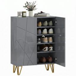 Rackhams Shoe Storage Cabinet with Soft-Close Hinges and Adjust Shelves, Grey - thumbnail 2