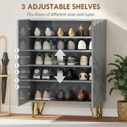 Rackhams Shoe Storage Cabinet with Soft-Close Hinges and Adjust Shelves, Grey - thumbnail 4
