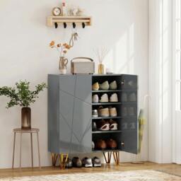 Rackhams Shoe Storage Cabinet with Soft-Close Hinges and Adjust Shelves, Grey