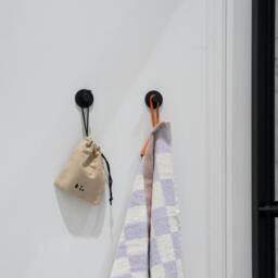 Rackhams Pair of Matt Black Stainless Steel Towel Hooks (35mm) Self Adhesive Wall Mounted Round Bathroom Robe Hooks - thumbnail 2