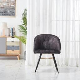 Rackhams Set of 2 Vittorio Velvet Dining Chairs with Black Metal Legs, Quilted Design Modern Accent Chair - Velvet - Black - Modern - thumbnail 3