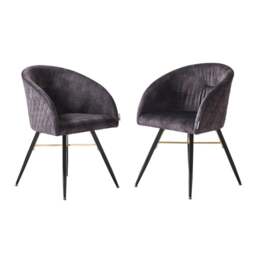 Rackhams Set of 2 Vittorio Velvet Dining Chairs with Black Metal Legs, Quilted Design Modern Accent Chair - Velvet - Black - Modern - thumbnail 2