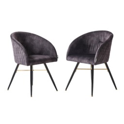 Rackhams Set of 2 Vittorio Velvet Dining Chairs with Black Metal Legs, Quilted Design Modern Accent Chair - Velvet - Black - Modern