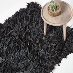 Rackhams Dallas Leather Shaggy Rug - Red - 150 cm Round - thumbnail 2