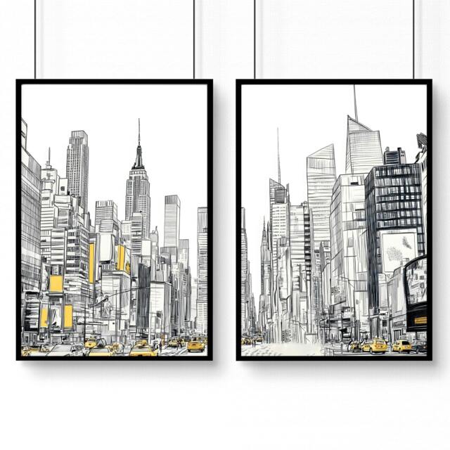 Rackhams Wall Decor For Hallway - Set of 2 Urban Skyscrapers Wall art Prints - A2 16.54 x 23.39 in / 42 x 59.4 cm - Satin Photo paper 280 gsm - Black Frame - image 1
