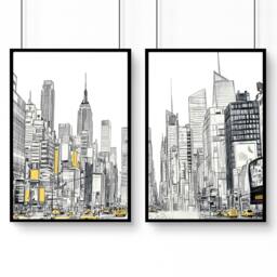 Rackhams Wall Decor For Hallway - Set of 2 Urban Skyscrapers Wall art Prints - A2 16.54 x 23.39 in / 42 x 59.4 cm - Satin Photo paper 280 gsm - Black Frame - thumbnail 1
