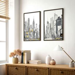 Rackhams Wall Decor For Hallway - Set of 2 Urban Skyscrapers Wall art Prints - A2 16.54 x 23.39 in / 42 x 59.4 cm - Satin Photo paper 280 gsm - Black Frame - thumbnail 3