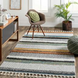 Rackhams Lofty-Shaggy Off-White Black Yellow Vintage Boho Plush Soft Pile Fringe Rug - 80 x 220 cm - thumbnail 2