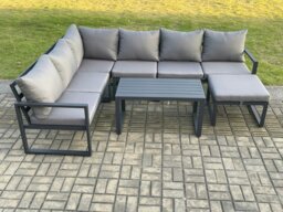 Rackhams Aluminium Garden Furniture Set Outdoor Indoor Lounge Corner Sofa Oblong Coffee Table Sets with Big Footstool Dark Grey - thumbnail 2