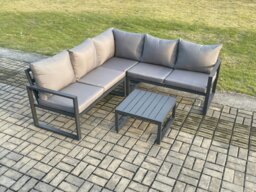 Rackhams Outdoor Garden Furniture Set Aluminium Lounge Sofa Square Coffee Table Sets Indoor Conservatory Set Dark Grey - thumbnail 2
